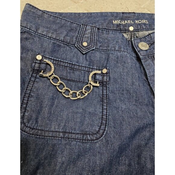 Michael Kors Womens Blue Denim Jeans Wide Leg Chain Accent Low Rise Size 8P - Picture 6 of 12